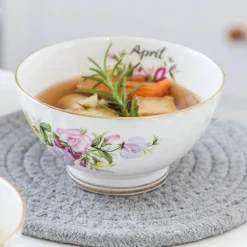 Feast u0026 Flair Küche & Esszimmer-Porzellanschüssel-Set mit Blumenmuster, Goldrand, Monatsthema, 4er-Set