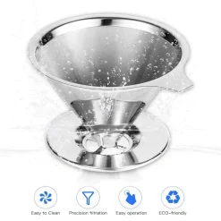 Tom Küche & Esszimmer-Pour Over Kaffeefilter aus Edelstahl – Premium-Brühgerät für kräftig aromatischen Kaffee