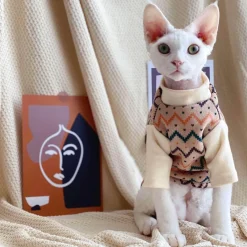 Decor Haustierzubehör-Pullover für haarlose Katzen – Stilvoller Pullover mit ethnischem Muster für Katzen