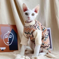 Decor Haustierzubehör-Pullover für haarlose Katzen – Stilvoller Pullover mit ethnischem Muster für Katzen