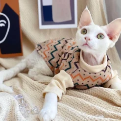 Decor Haustierzubehör-Pullover für haarlose Katzen – Stilvoller Pullover mit ethnischem Muster für Katzen