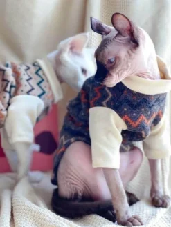 Decor Haustierzubehör-Pullover für haarlose Katzen – Stilvoller Pullover mit ethnischem Muster für Katzen