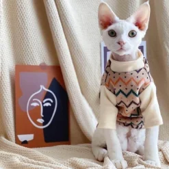 Decor Haustierzubehör-Pullover für haarlose Katzen – Stilvoller Pullover mit ethnischem Muster für Katzen