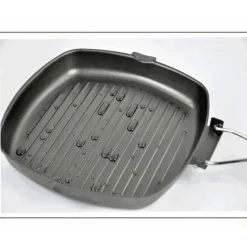 Elegance at the Table Küche & Esszimmer-Quadratische antihaftbeschichtete Grillpfanne aus Gusseisen mit klappbarem Holzgriff zum Grillen