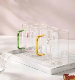 Plates u0026 More Küche & Esszimmer-Quadratischer Glasbecher – 400 ml, mikrowellengeeignet, Kaffee- und Bierbecher