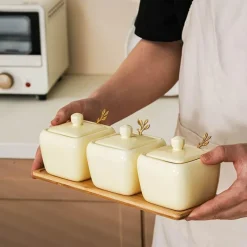 Decor Küche & Esszimmer-Quadratisches Gewürzdosen-Set aus Keramik – Stilvolle Aufbewahrungsbehälter für die Küche