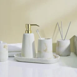 Aqua Essence Badezimmer-Raine Sandstone Bathroom Accessories - Elegant Stone Bathroom Set