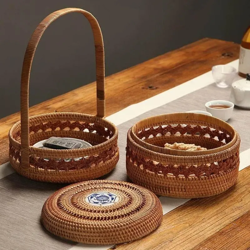 Feast u0026 Flair Küche & Esszimmer-Rattan-Picknicktablett – Doppelstöckiger Mahlzeiten-Organizer