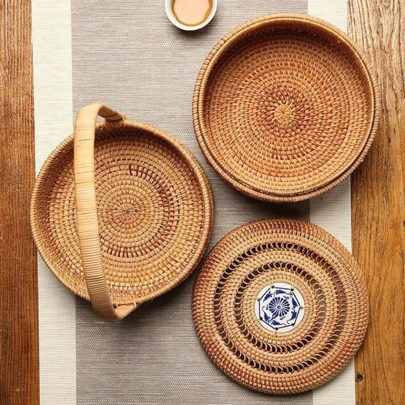 Feast u0026 Flair Küche & Esszimmer-Rattan-Picknicktablett – Doppelstöckiger Mahlzeiten-Organizer