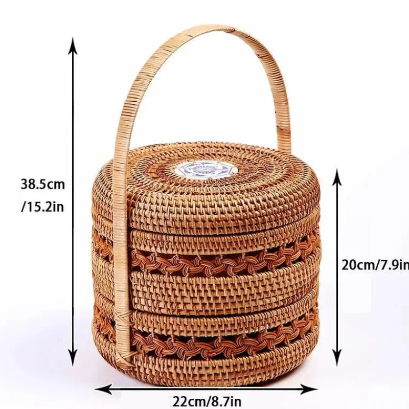 Feast u0026 Flair Küche & Esszimmer-Rattan-Picknicktablett – Doppelstöckiger Mahlzeiten-Organizer