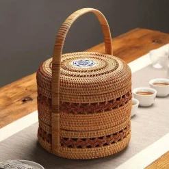 Feast u0026 Flair Küche & Esszimmer-Rattan-Picknicktablett – Doppelstöckiger Mahlzeiten-Organizer