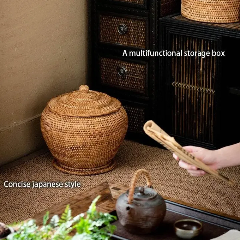 Feast u0026 Flair Küche & Esszimmer-Rattan-Teedose – Aufbewahrungsbox für grünen Puer-Tee für Kung-Fu-Tee