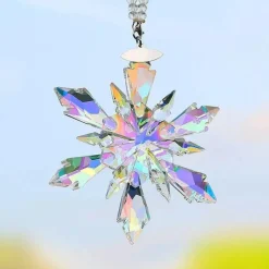 The Decor Haven Autozubehör|Automobilindustrie-Regenbogen-Schneeflocken-Autoanhänger – Transparentes Dekor für Fahrzeuge