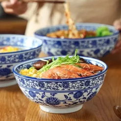 Elegance at the Table Küche & Esszimmer-Retro Keramik Nudelschüssel - Blau-Weiß Suppenteller
