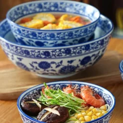 Elegance at the Table Küche & Esszimmer-Retro Keramik Nudelschüssel - Blau-Weiß Suppenteller