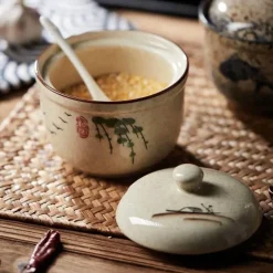 Elegance at the Table Küche & Esszimmer-Retro Ramen Schüssel Set - Keramik mit Deckel Essstäbchen Löffel