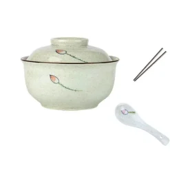 Elegance at the Table Küche & Esszimmer-Retro Ramen Schüssel Set - Keramik mit Deckel Essstäbchen Löffel
