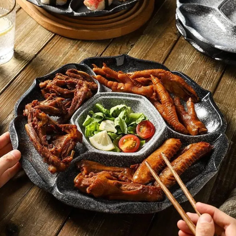 Elegance at the Table Küche & Esszimmer-Retro-Essteller aus Keramik mit 4 Fächern – Geschirr für Obst, Snacks und Desserts