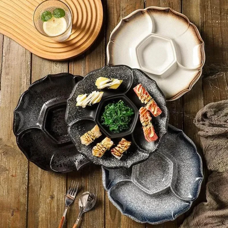 Elegance at the Table Küche & Esszimmer-Retro-Essteller aus Keramik mit 4 Fächern – Geschirr für Obst, Snacks und Desserts