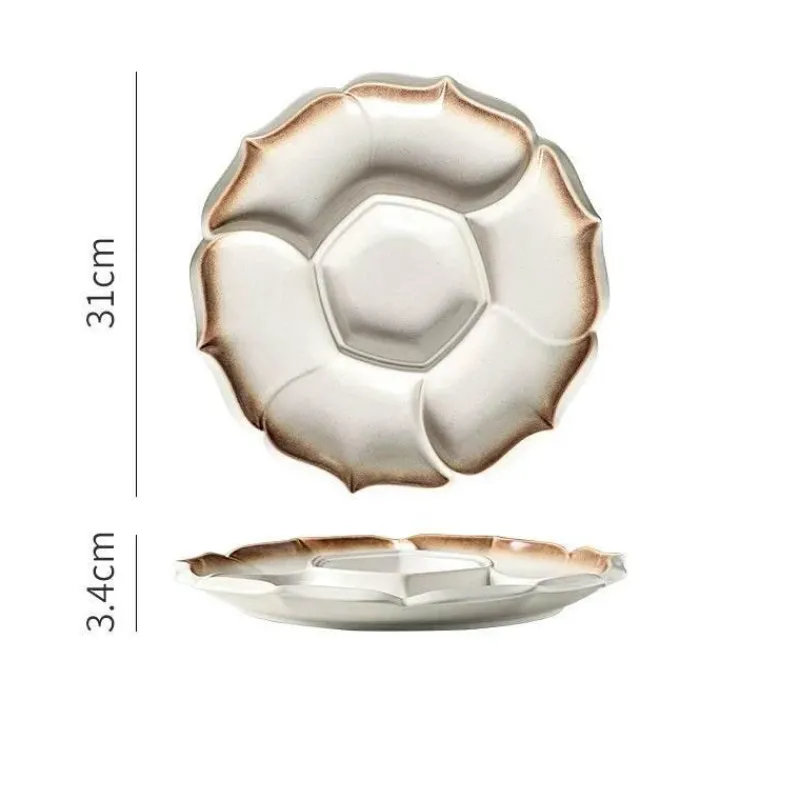 Elegance at the Table Küche & Esszimmer-Retro-Essteller aus Keramik mit 4 Fächern – Geschirr für Obst, Snacks und Desserts