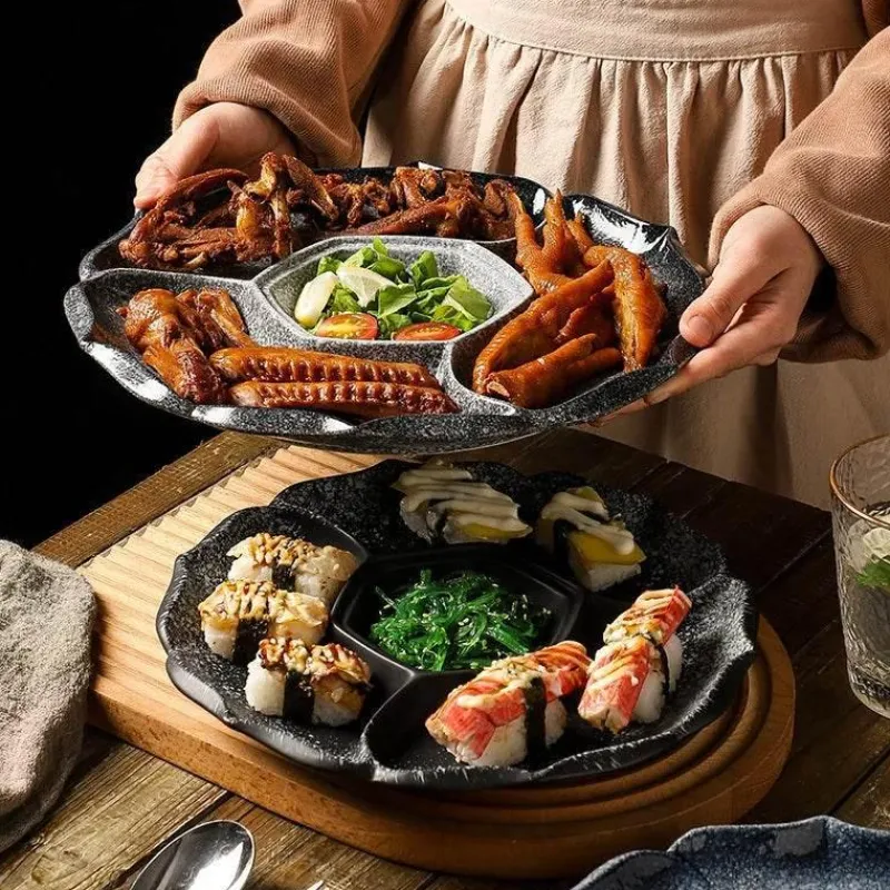 Elegance at the Table Küche & Esszimmer-Retro-Essteller aus Keramik mit 4 Fächern – Geschirr für Obst, Snacks und Desserts