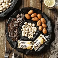 Elegance at the Table Küche & Esszimmer-Retro-Essteller aus Keramik mit 4 Fächern – Geschirr für Obst, Snacks und Desserts