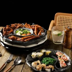 Elegance at the Table Küche & Esszimmer-Retro-Essteller aus Keramik mit 4 Fächern – Geschirr für Obst, Snacks und Desserts