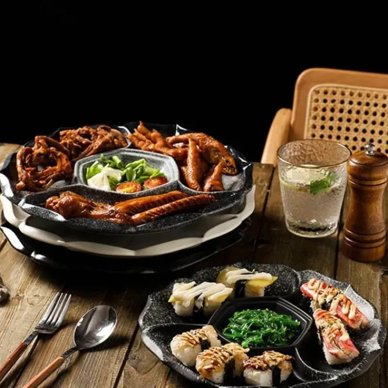 Elegance at the Table Küche & Esszimmer-Retro-Essteller aus Keramik mit 4 Fächern – Geschirr für Obst, Snacks und Desserts