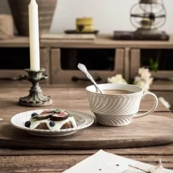 Plates u0026 More Küche & Esszimmer-Retro-Kaffeetassen-Set aus Keramik – stilvolle Latte-Tee-Untertasse