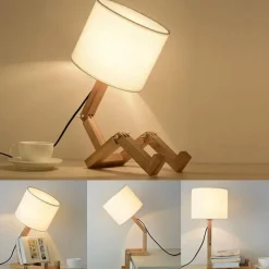 Comfort u0026 Style Beleuchtung-Roboter-Nachtlampe aus Holz – Modernes Kinderzimmerdekor