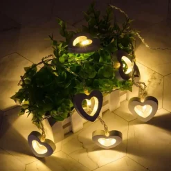 Bright Accents Beleuchtung-Romantische Lichterkette in Herzform aus Holz – Dekorative Lichterkette für die Inneneinrichtung