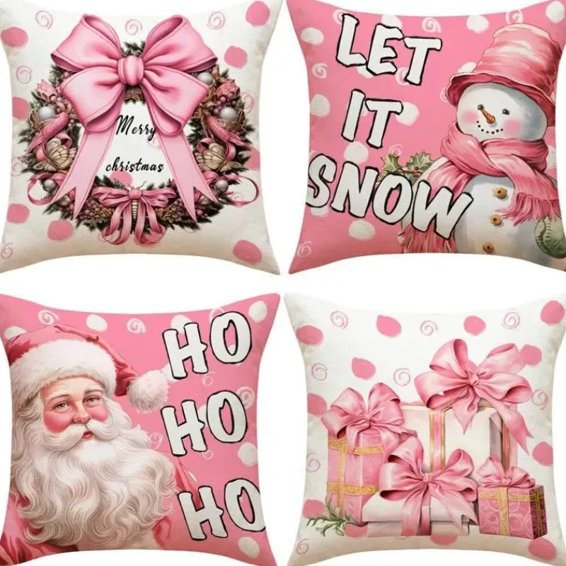 Pillow Haven Bettzeug-Rosa Weihnachtsmann Weihnachtsbaum Kissenbezug - Neujahr Home Decor Sofakissen