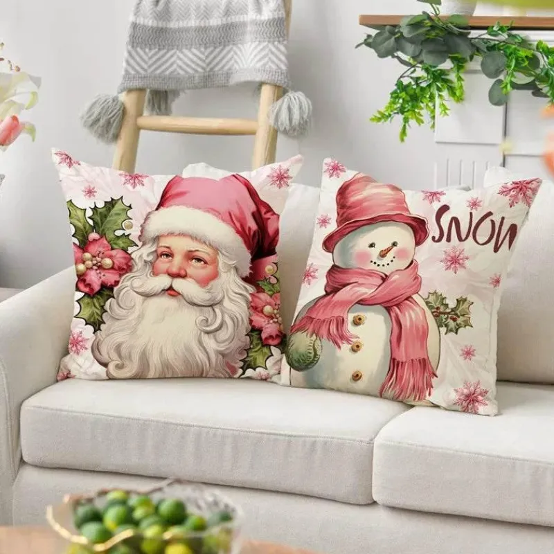 Pillow Haven Bettzeug-Rosa Weihnachtsmann Weihnachtsbaum Kissenbezug - Neujahr Home Decor Sofakissen