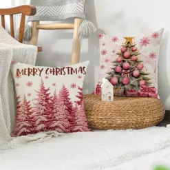 Pillow Haven Bettzeug-Rosa Weihnachtsmann Weihnachtsbaum Kissenbezug - Neujahr Home Decor Sofakissen