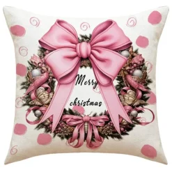 Pillow Haven Bettzeug-Rosa Weihnachtsmann Weihnachtsbaum Kissenbezug - Neujahr Home Decor Sofakissen