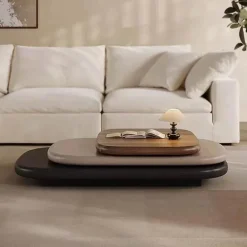 Cozy Living Möbel-Rotating Oval Wooden Coffee Table - Modern Design