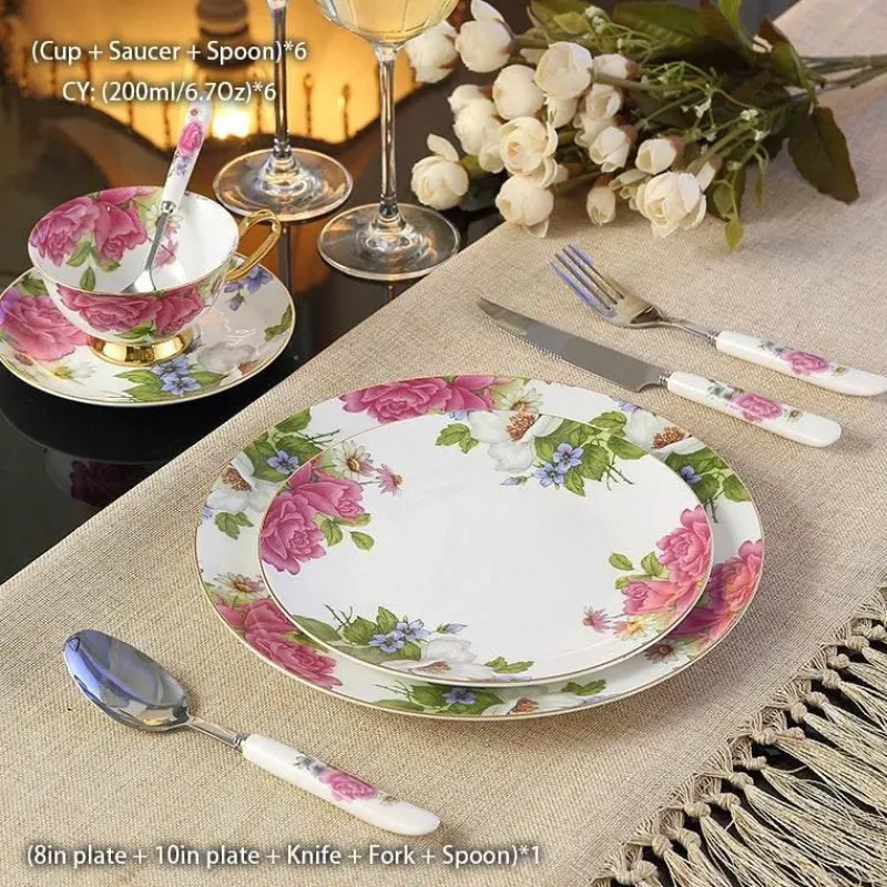 Feast u0026 Flair Küche & Esszimmer-Royal Bone China Geschirrset - Europäischer Pastoralstil mit Besteck