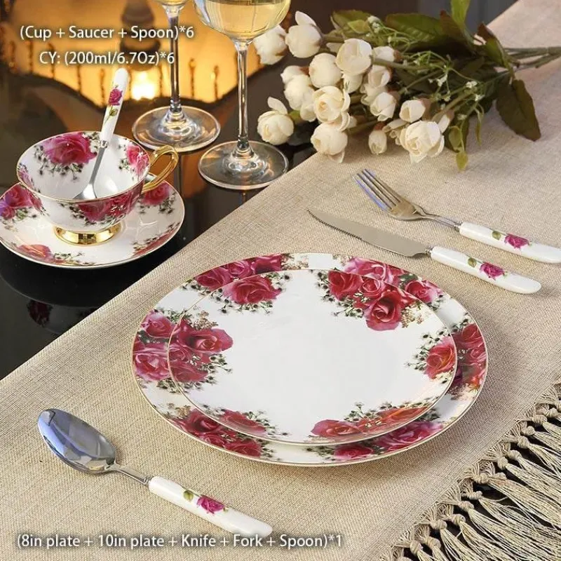 Feast u0026 Flair Küche & Esszimmer-Royal Bone China Geschirrset - Europäischer Pastoralstil mit Besteck