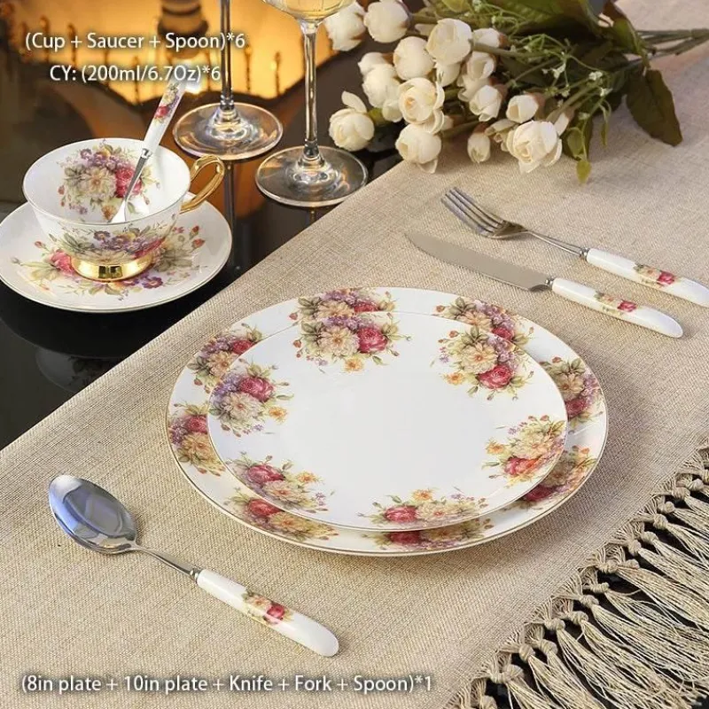Feast u0026 Flair Küche & Esszimmer-Royal Bone China Geschirrset - Europäischer Pastoralstil mit Besteck