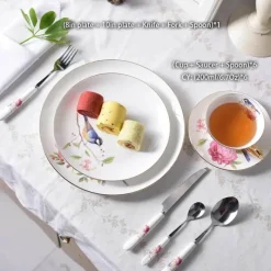 Feast u0026 Flair Küche & Esszimmer-Royal Bone China Geschirrset - Europäischer Pastoralstil mit Besteck