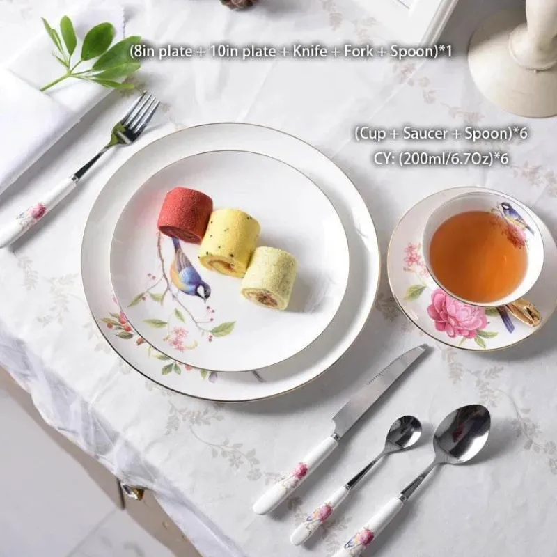 Feast u0026 Flair Küche & Esszimmer-Royal Bone China Geschirrset - Europäischer Pastoralstil mit Besteck