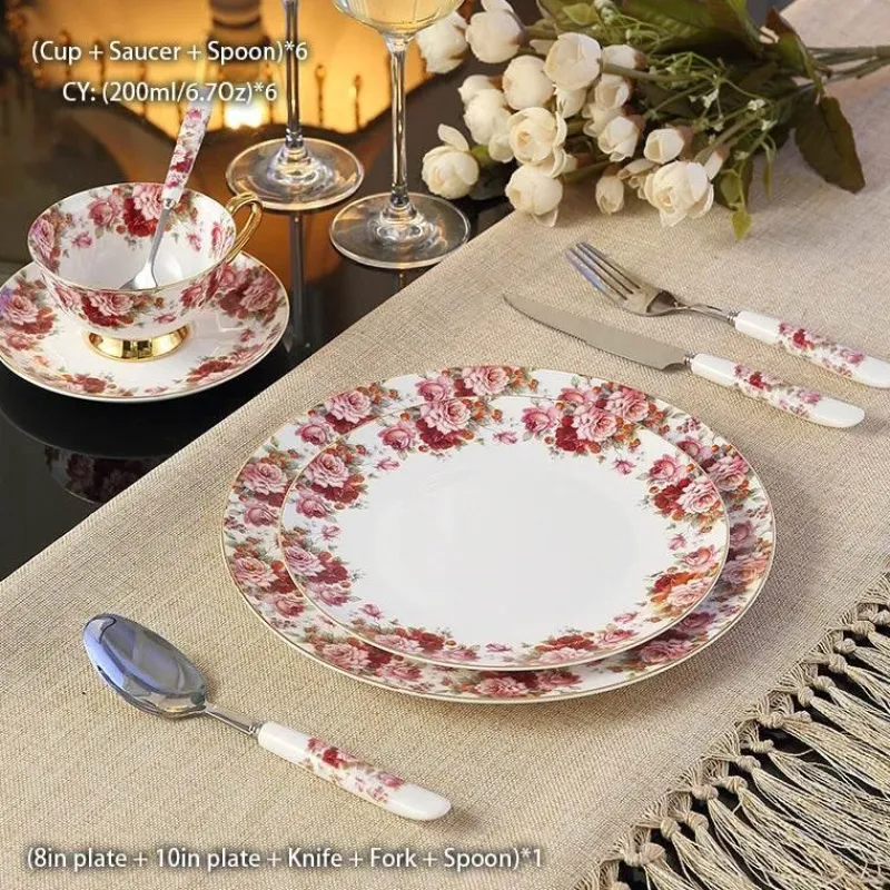 Feast u0026 Flair Küche & Esszimmer-Royal Bone China Geschirrset - Europäischer Pastoralstil mit Besteck