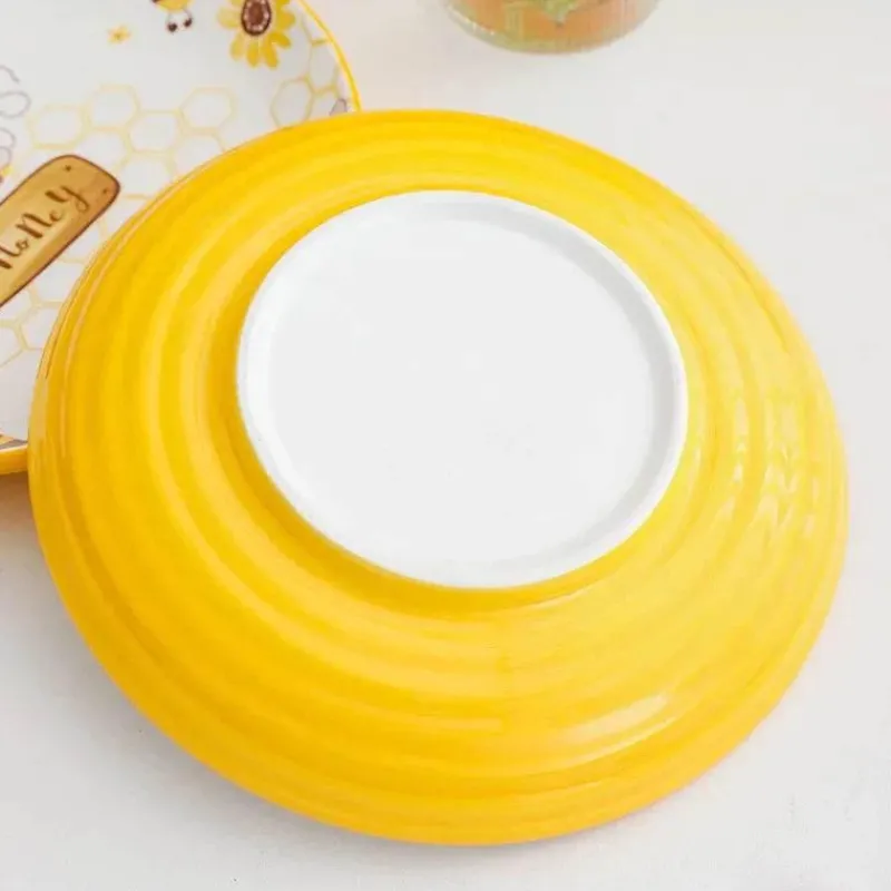 Tom Küche & Esszimmer-Runder handbemalter Keramikteller mit Bienenmotiv für Obstdesserts