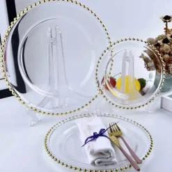 Plates u0026 More Küche & Esszimmer-Runder Obstteller aus Glas mit Goldperlen – Elegantes Esszimmerdekor