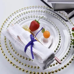 Plates u0026 More Küche & Esszimmer-Runder Obstteller aus Glas mit Goldperlen – Elegantes Esszimmerdekor