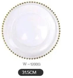 Plates u0026 More Küche & Esszimmer-Runder Obstteller aus Glas mit Goldperlen – Elegantes Esszimmerdekor