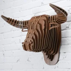 The Gilded Nest Möbel-Rustic 3D Wood Bull Head Wall Art - Unique Home Decor
