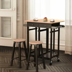 Cozy Living Möbel-Rustikales Kücheninsel-Tischset – 2 Hocker, Esszimmermöbel