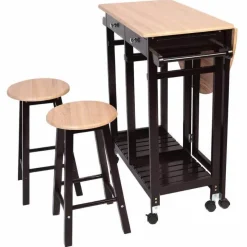 Cozy Living Möbel-Rustikales Kücheninsel-Tischset – 2 Hocker, Esszimmermöbel