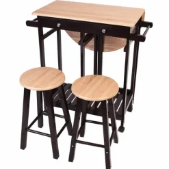 Cozy Living Möbel-Rustikales Kücheninsel-Tischset – 2 Hocker, Esszimmermöbel